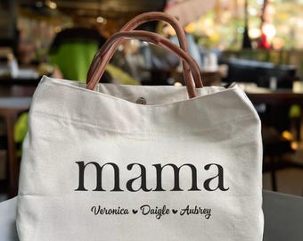 Personalized Mama Tote Bag with Kids Names, Custom Mom Gift, Mother's Day Gift, Canvas Tote Bag for Mom-dz19