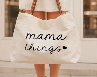 Mama Things Canvas Tote Bag, Personalized Mom Tote Bag-Mother's Day gift, Birthday gift for mom, personalized gift-beaches bag KUR3
