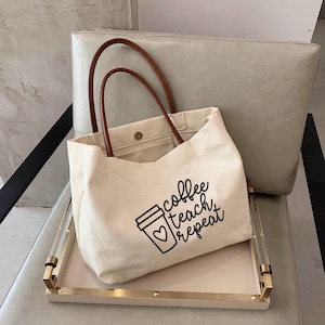 Cadeau pour enseignant - Sac fourre-tout pour enseigner le café - Cadeaux d'appréciation pour les enseignants - Cadeau personnalisé pour enseignant - Cadeau pour la retraite d'un enseignant - Tehr70