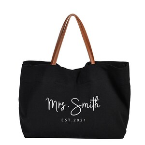 custom tote bag-mrs beach bag personalized-beach tote bag bachelorette party beach bag-personalized tote bag personalized gift bride gift Black