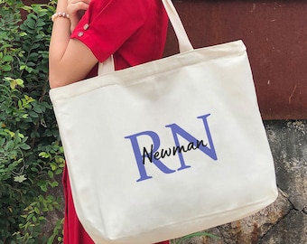 Nurse gift-nurse tote bag -RN gift -personalized name gift-nurse graduation gift-personalized tote bag With pockets and zippers -RU87