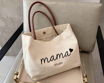 Personalized Mama EST Tote Bag, Custom Mom Bag, Mama Established Year Gift, Mother's Day Birthday Gift