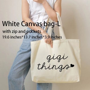 gigi things Tote bag personalized grandma gift mothers day gift for grandma-new grandma gift-gifts for grandma KUR2 white canvas bag-L