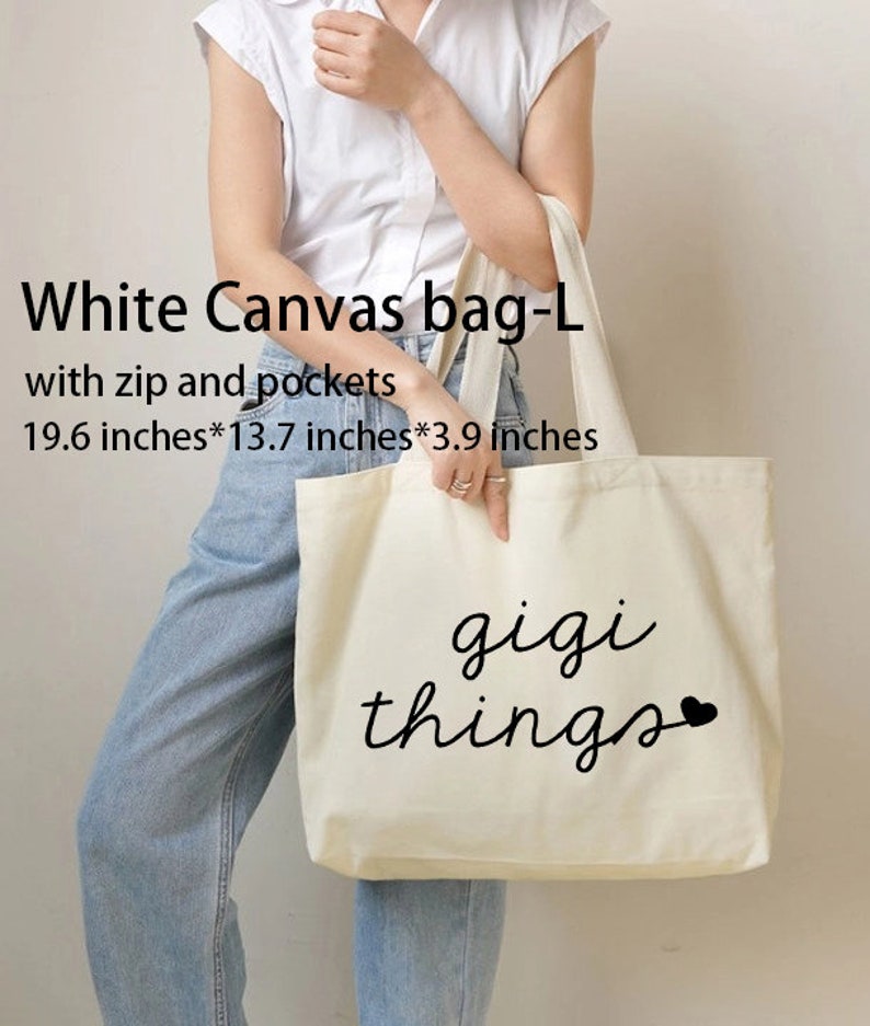 gigi things Tote bag personalized grandma gift mothers day gift for grandma-new grandma gift-gifts for grandma KUR2 white canvas bag-L