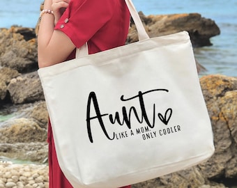 Aunt gift, Personalized Aunt bag, funny aunt gift, New Aunt To Be gift, like a mom ,only cooler -AU5