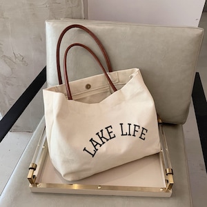 Lake Life Tasche Urlaub Tragetasche benutzerdefinierte Strandtasche personalisierte Geschenk Canvas Strandtasche -QW33