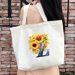 Personalisiertes Geschenk-Buchstaben und Blumen Canvas Einkaufstasche-Geburtstagsgeschenk-Geschenk für sie-personalisiertes Geschenk-Geschenke für Mama-Lehrergeschenke-LWA17