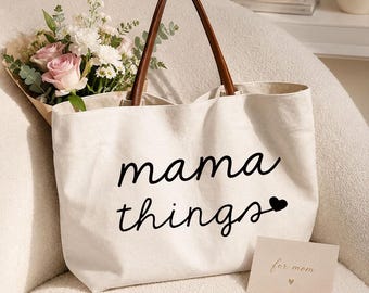 Mama Things Canvas Tote Bag, Personalized Mom Tote Bag-Mother's Day gift, Birthday gift for mom, personalized gift-beaches bag KUR3