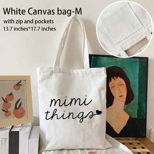 Mimi things Tote bag grandma gift personalized grandma gift mothers day gift for grandma-new grandma gift-gifts for grandma KUR1 white canvas bag-M