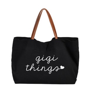 gigi things Tote bag personalized grandma gift mothers day gift for grandma-new grandma gift-gifts for grandma KUR2 black