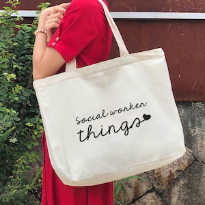 social worker things Tote bag - gift for social worker -personalized gift-canvas tote bag With zipper and pocket-SWT725