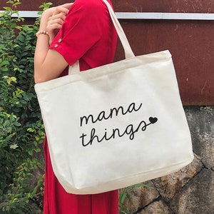 mama things Tote bag - gift for mama-personalized mama gift-canvas tote bag With zipper and pocket-KUR3