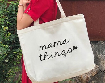 mama things Tote bag - gift for mama-personalized mama gift-canvas tote bag With zipper and pocket-KUR3
