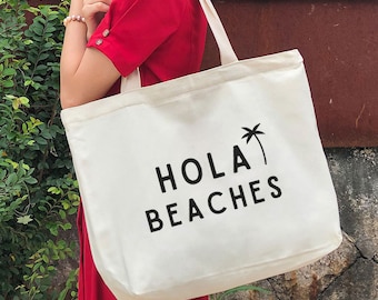 beach bag Hola beaches bag personalized beach bag  canvas bag-personalized gift-custom tote bag-personalized gift for her-summer gift -BC6