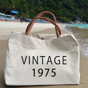 Cadeau 50e anniversaire pour femme - sac fourre-tout de plage vintage 1974 - vintage 1975 - cadeau personnalisé - cadeau pour femme BG563