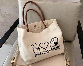 football mom Canvas Tote Bag- Peace love football bag Personalized Gift-football mom gift-mothers day gift -custom tote bags -KM27