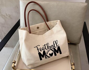 Personalized Football Mom Canvas Tote Bag – For Mother’s Day-football mom gift -custom tote bags -KM26