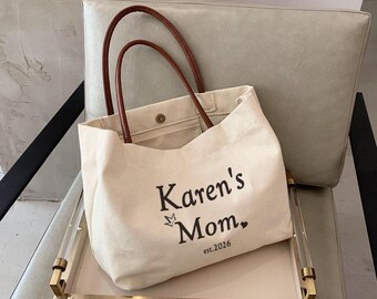 new mom gift-Canvas tote bag-mothers day gifts-mom est 2026-km25