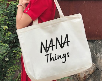 NANA Things tote bag -personalized Mother's Day Gifts -grandma birthday gift personalized tote bag With pockets and zippers-TH844