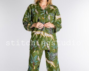 Jungle Print Pajama Set | Women's PJ Set | Cotton Pajama's | Matching Pajama Suit | Nightwear | Birthday Gift for Her | Loungewear Pj Set