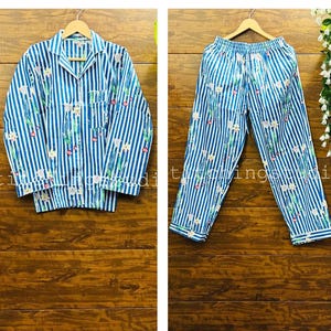 Indian PJ Set,100% Cotton Block Print Pajama Set, Night Wear, Bridesmaid Pajama Set,Women&#39;s pajamas Set Cotton Pants Shirt sets,Summer Dress