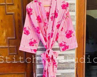 New Floral Cotton Kimono Robe: Women's Dressing Gown, Boho Beach Cover-Up Bridesmaid Kimono Robe Lounge Wear