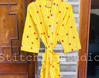 Floral Print Cotton Kimono Robe: Lightweight Bath Shower Robe Beach Cover Up, Women's Loungewear