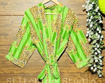 Boho Animal Print Kimono | Hand Block Print Cotton Cover Up | Lightweight Kimono Jacket | Beach Vacation Outfit