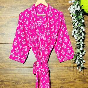 Cotton Kimono Robe Dressing Gown, wedding robe Block Print Bridesmaid Robe, Summer Nightwear bathrobe beachwear women men gifts floral