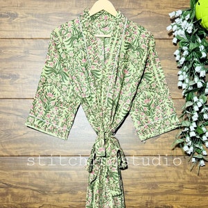 Cotton Kimono Robe Dressing Gown, wedding robe Block Print Bridesmaid Robe, Summer Nightwear bathrobe beachwear women gifts floral Print