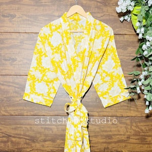 Cotton Kimono Robe Dressing Gown, wedding robe Block Print Bridesmaid Robe, Summer Nightwear bathrobe beachwear women men gifts floral