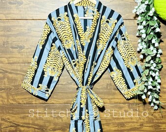 New Animal Print Kimono Robe, Indian Soft Cotton Kimono, Boho kimono, Beach Cover Up, Nightwear Dress, Bridesmaid Gown Gift For Her