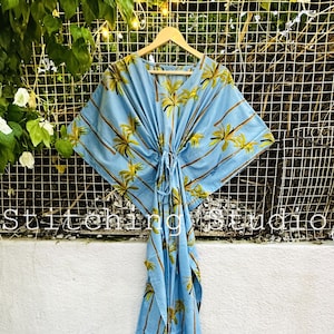 Indian Floral Cotton Kaftan Printed Kaftan Long Caftan Dress For to be Moms Beach Cover up Sleepwear  Maxi Dress Bikini Cover Up Caftan