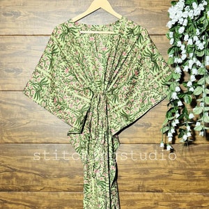 100% Cotton Kaftan Dress Maxi Tunic One Size/Plus Size Beach Cover Up Sleepwear Cotton Dress Loose Cloth Floral Print Kaftan Gift For Her