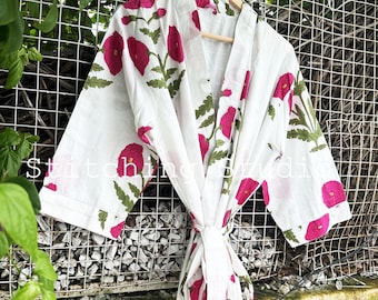 Beautiful Mughal Floral Print Kimono Robe, Indian Block Print Cotton Kimono, Bridesmaid Robe, Kimono Cardigan, Bath Robe, Long Dressing Gown