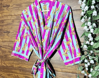New Animal Print Cotton kimono, Indian Soft Cotton Bridesmaid Robes, Long Dressing Gown, Japanese Kimono, Lounge Wear, Women's Clothing