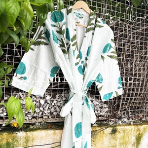 100% Cotton Kimono, Indian Kimono Robe, Getting Ready Robe, Kimono Cardigan, Cotton Bath Robe, Women Nightwear, Gift For Her