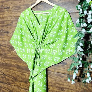 Indian Hand Block Print Floral Kaftan Dress, Women Long Caftan Dress, Beach Cover Up, Flower Block Print Sleepwear Maxi Dress, Loungewear