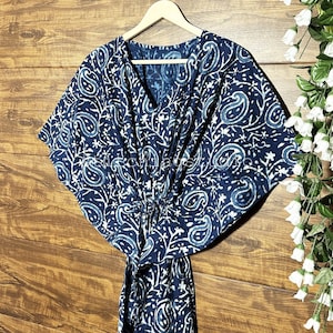 Cotton Kaftan, Indigo Floral Kaftan, Long Caftan,Dress For to be Moms, Beach Cover up, Sleepwear, Indian Kaftan, Maxi Dress,Bikini Cover Up