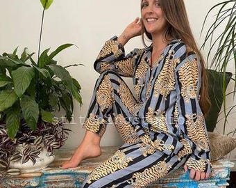 Hand Block Print Cotton Pajama Set: Indian Nightwear, Summer Loungewear