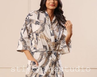 Cotton Animal Print Robe | Indian Block Print Kimono