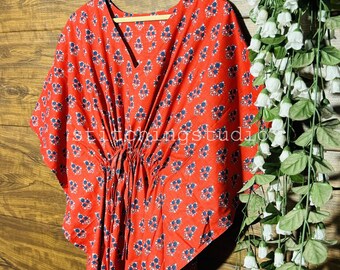 Vestido caftán de algodón con estampado floral indio, caftán largo para mujer, vestido de playa, regalos para ella, vestido para futuras mamás, ropa bohemia