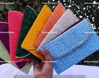 Lot Of 5-200 Indian Women's Chikan Embroidered Clutch Purse Bag Pouch Wedding Favor Bag Potluck Bag Wedding Favor Return Gift For Guests