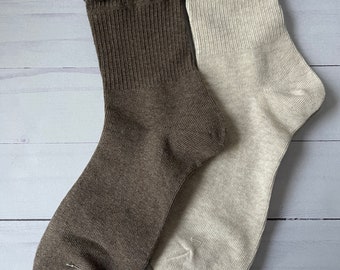 Frill Socks, Young Fashion, Girl Teen College Student Everyday Socks, Holiday Gift, Korean Cotton Brown Beige Ruffled Socks