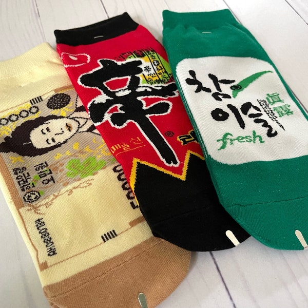 Korean Socks, Fun Ankle Socks, Shin Ramen Fast Food Noodles Money Bill, Soju Wine, Stocking Stuffer, Korean Drama Culture Fans Birthday Gift