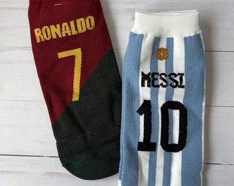 Messi Ronaldo Soccer Fan Socks, low cut ankle socks for Football sports fans, Game Birthday Holiday Gifts, football soccer star Korean socks