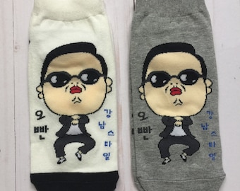 Korean Fun Socks, Ankle Socks, K-pop Gangnam Style Socks, Giftware, Stocking Stuffer, Korean Drama Culture Fan Birthday Gift, K-pop fan gift