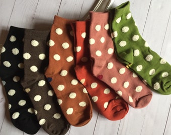 Polka Dots Socks, Everyday Socks, gift for teenagers, low Crew Socks, Back to School fun socks, Easter Basket Gift , Korean Cotton Socks