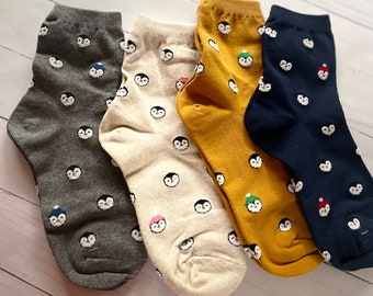 Penguin sock, gift for penguin lovers teenagers, low Crew Socks, Everyday Socks, Back to School Essential, Holiday Gift Korean Cotton Socks