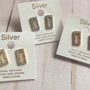Rectangle Cubic Zirconia Earrings, The World of the Married Korean Drama Actress Han So Hee Earrings, Geo Minimalist Fancy Gift, Silver Post